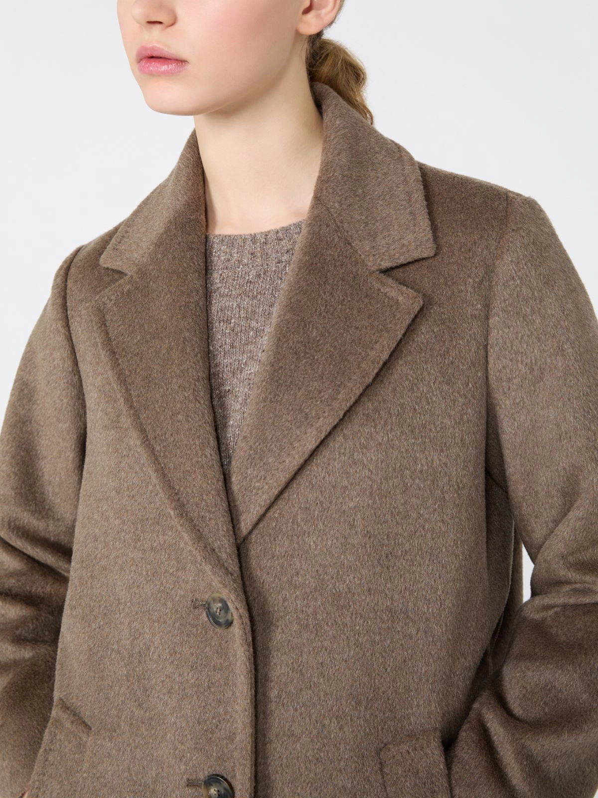 Max Mara Weekend Marron Glace Wool and Alpaca Teddy Long Coat
