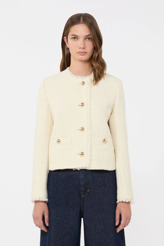 Max Mara Weekend Ecru Wool Blend Crew Neck Jacket WKDAGAMI