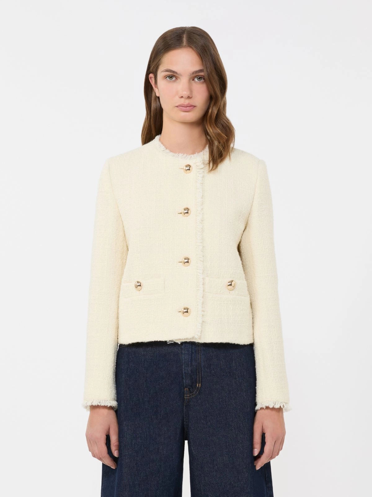 Max Mara Weekend Ecru Wool Blend Crew Neck Jacket WKDAGAMI