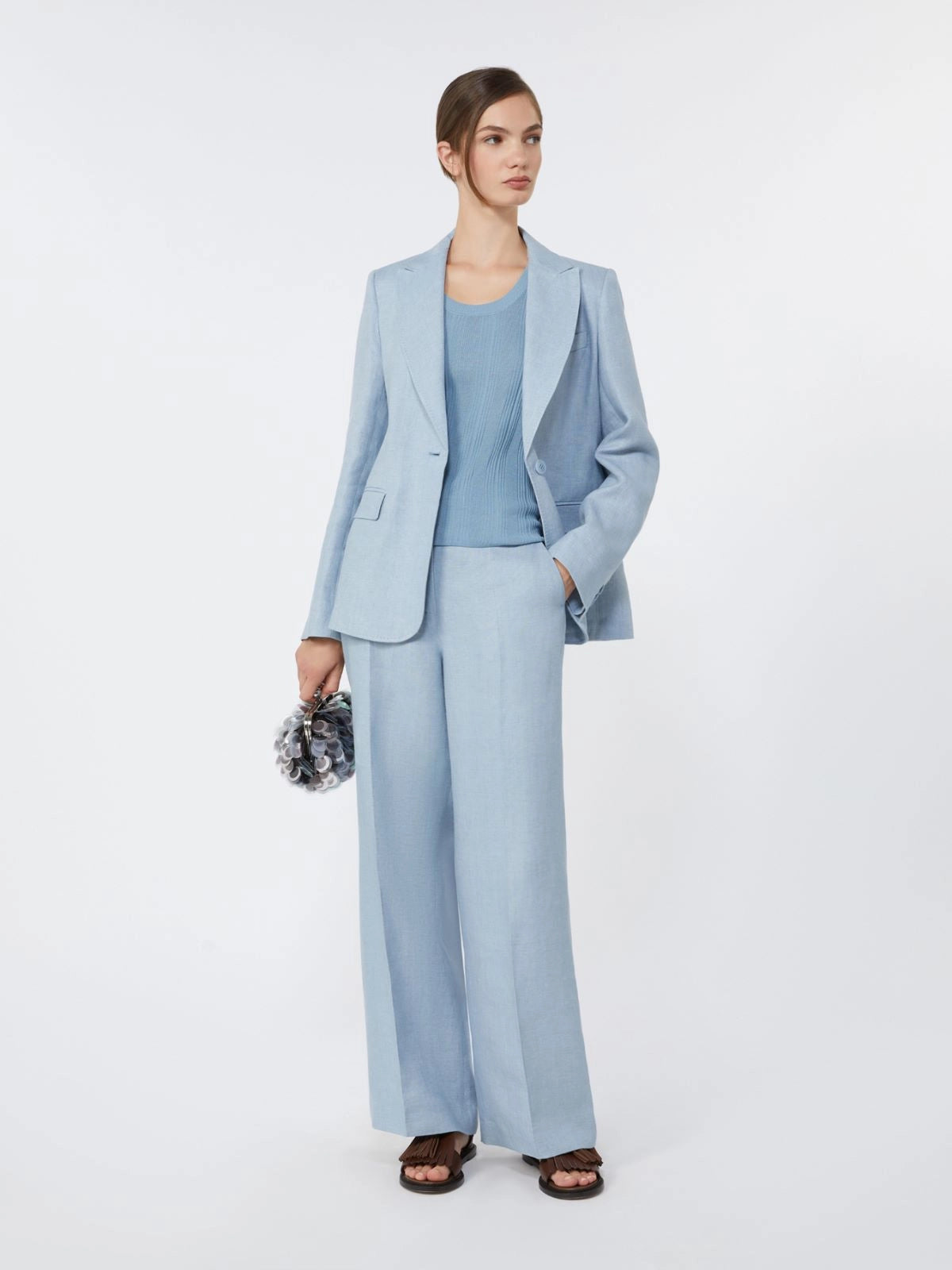 Max Mara Weekend Light Blue Linen canvas blazer WKDNALUT