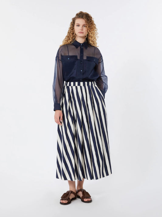 Max Mara Weekend Navy Printed Poplin Pleated Skirt WKDUOMO
