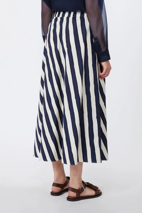 Max Mara Weekend Navy Printed Poplin Pleated Skirt WKDUOMO