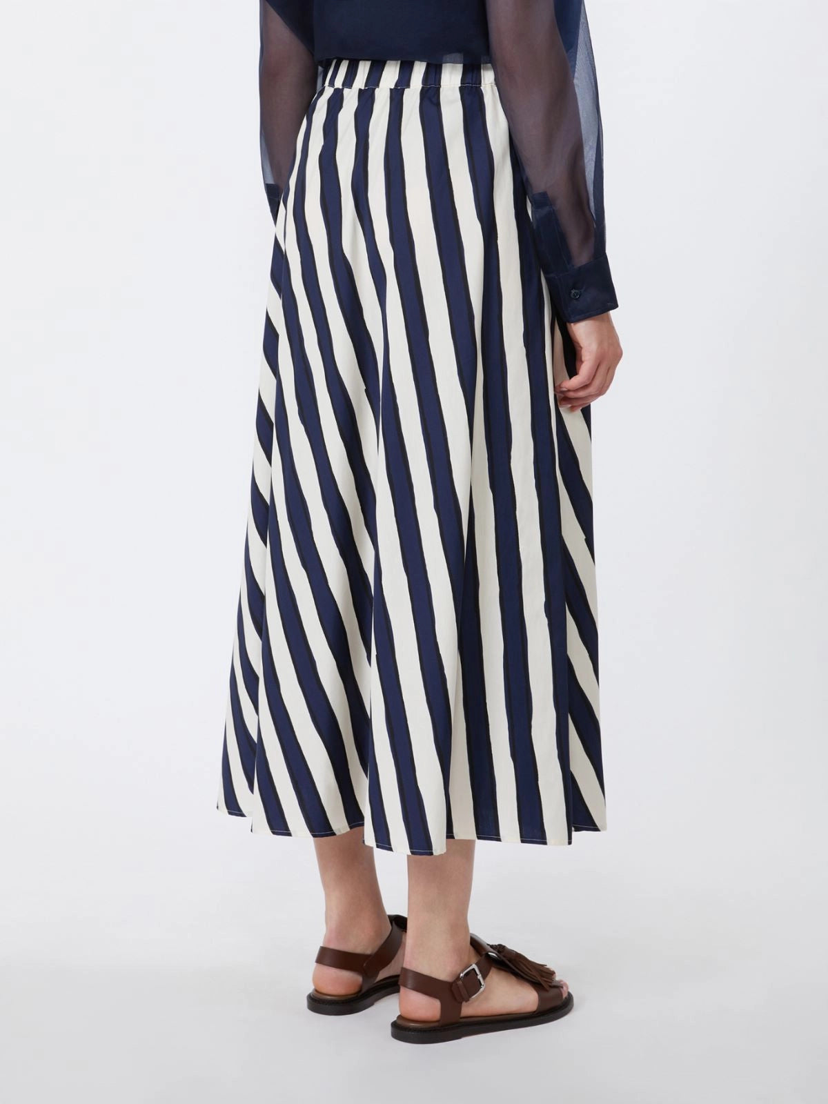 Max Mara Weekend Navy Printed Poplin Pleated Skirt WKDUOMO