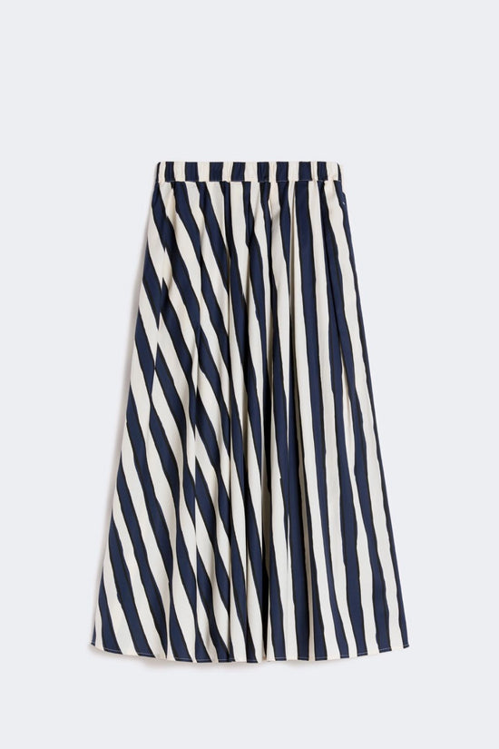 Max Mara Weekend Navy Printed Poplin Pleated Skirt WKDUOMO