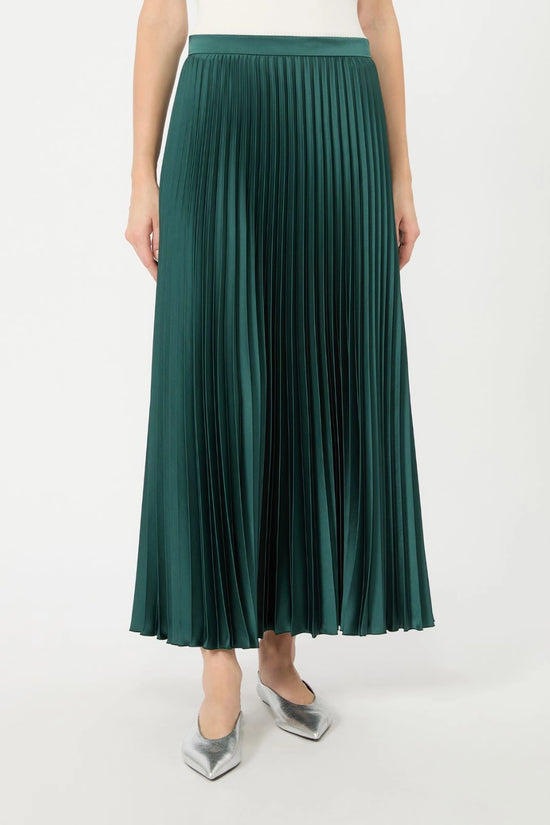 Max Mara Dark Green Pleated Satin Skirt