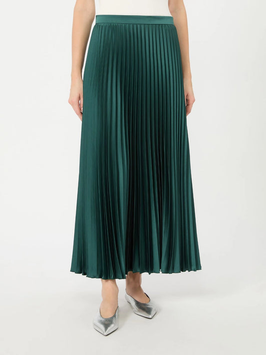 Max Mara Dark Green Pleated Satin Skirt
