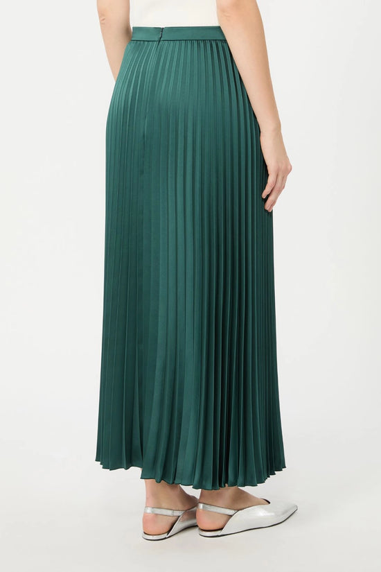 Max Mara Dark Green Pleated Satin Skirt