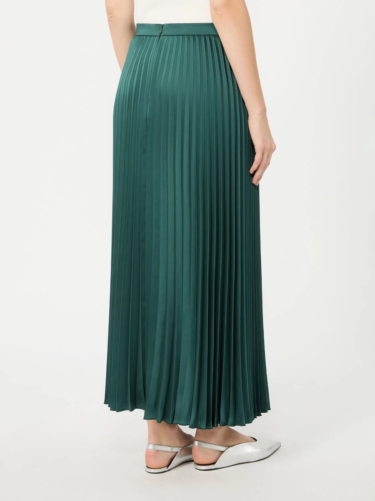 Max Mara Dark Green Pleated Satin Skirt