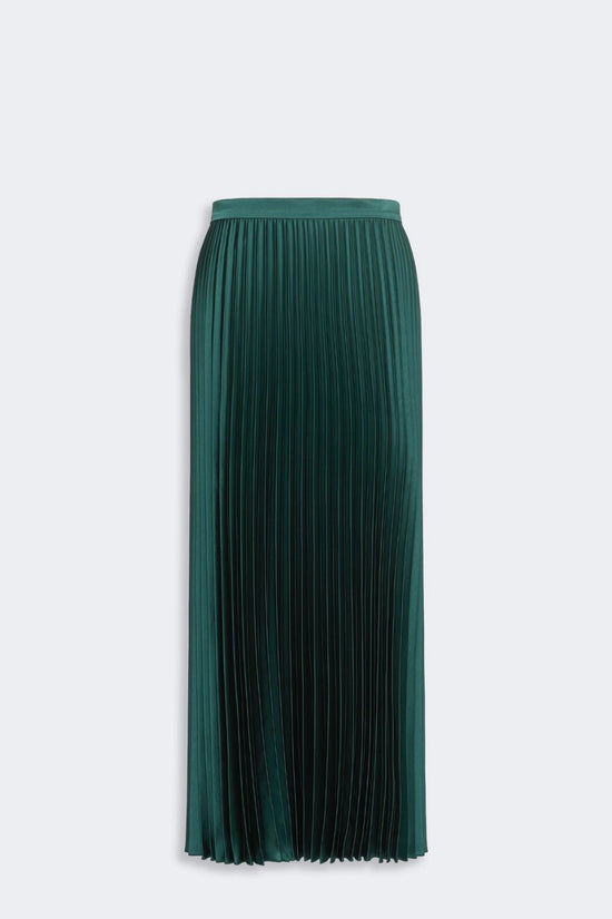 Max Mara Dark Green Pleated Satin Skirt