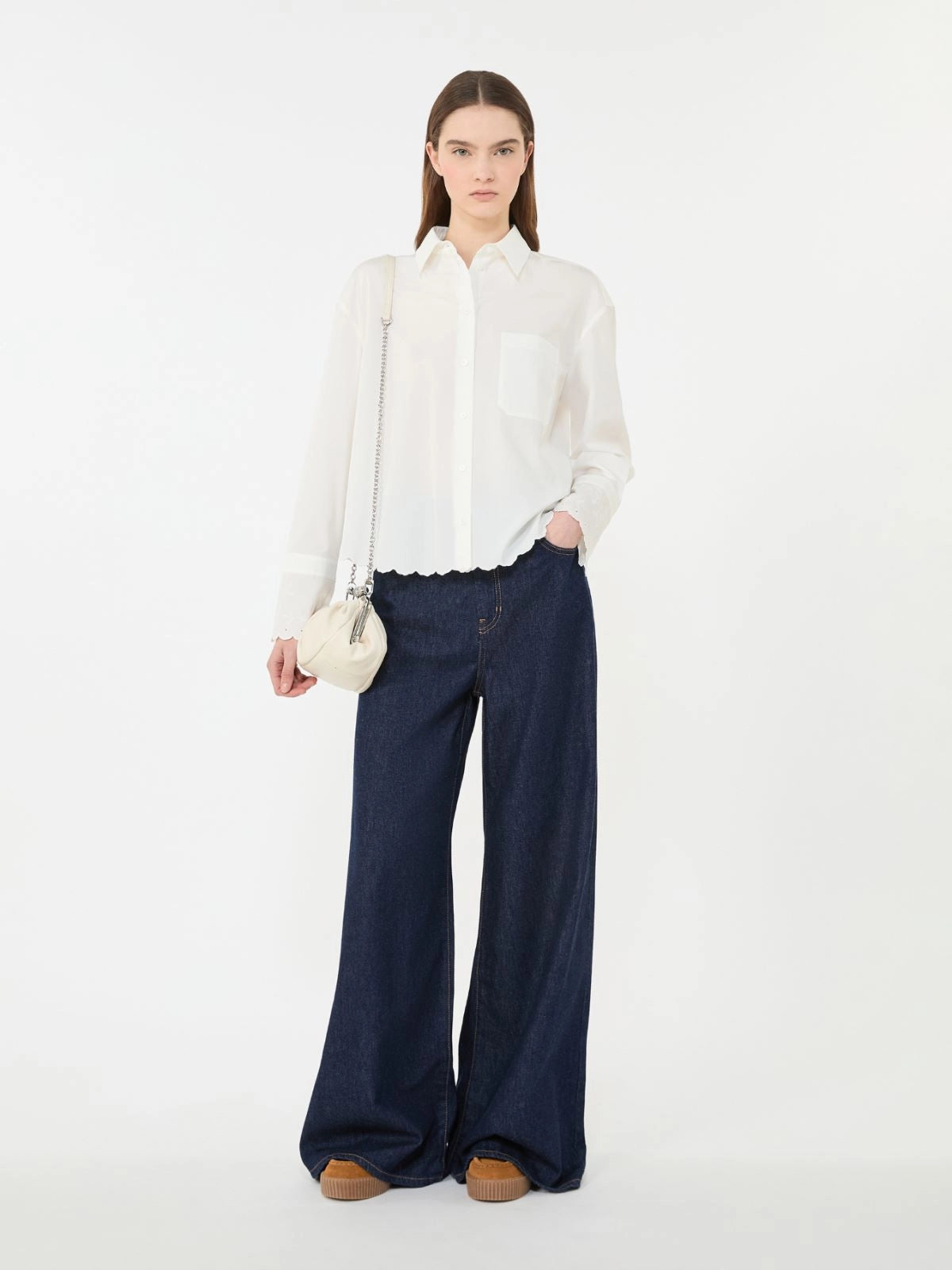 Max Mara Weekend Ivory Classic Cotton Shirt with Embroidered Hem WKDNEUTRO