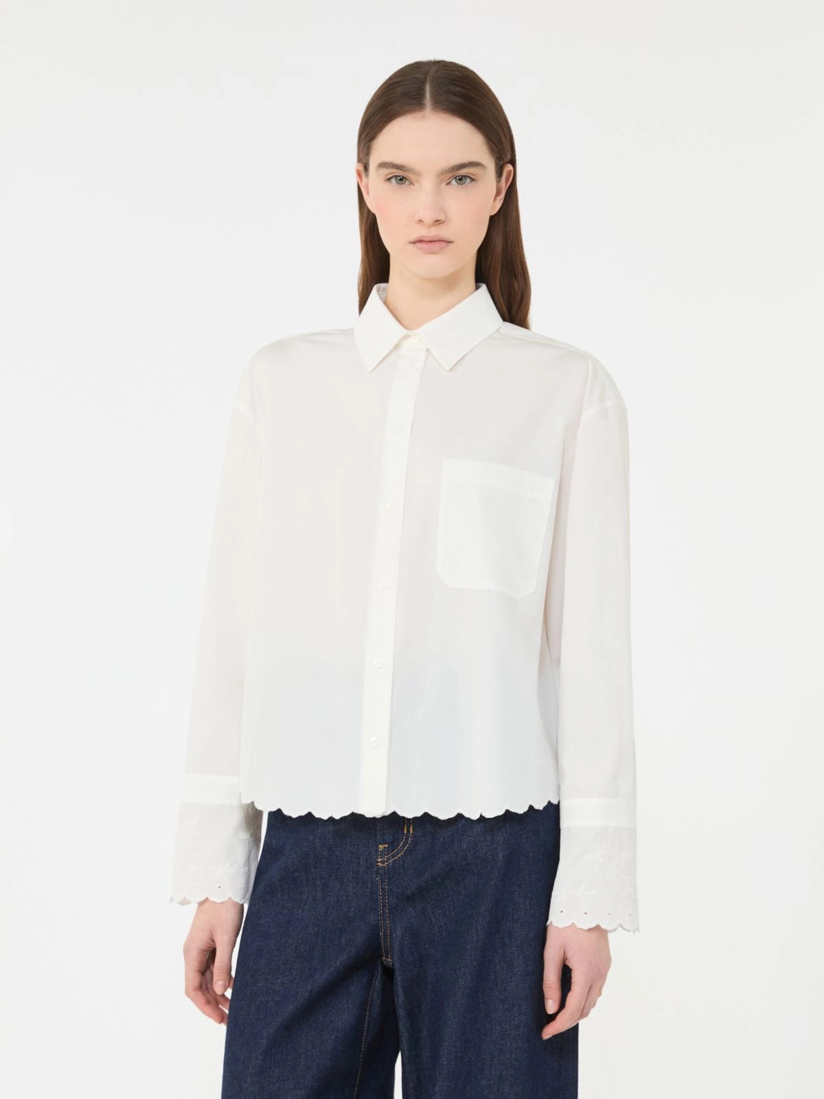 Max Mara Weekend Ivory Classic Cotton Shirt with Embroidered Hem WKDNEUTRO