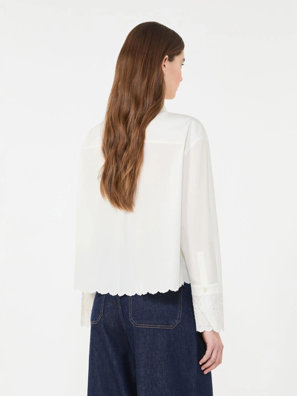 Max Mara Weekend Ivory Classic Cotton Shirt with Embroidered Hem WKDNEUTRO