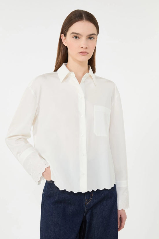 Max Mara Weekend Ivory Classic Cotton Shirt with Embroidered Hem WKDNEUTRO