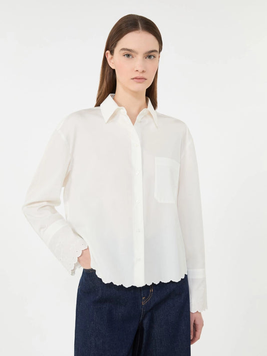 Max Mara Weekend Ivory Classic Cotton Shirt with Embroidered Hem WKDNEUTRO