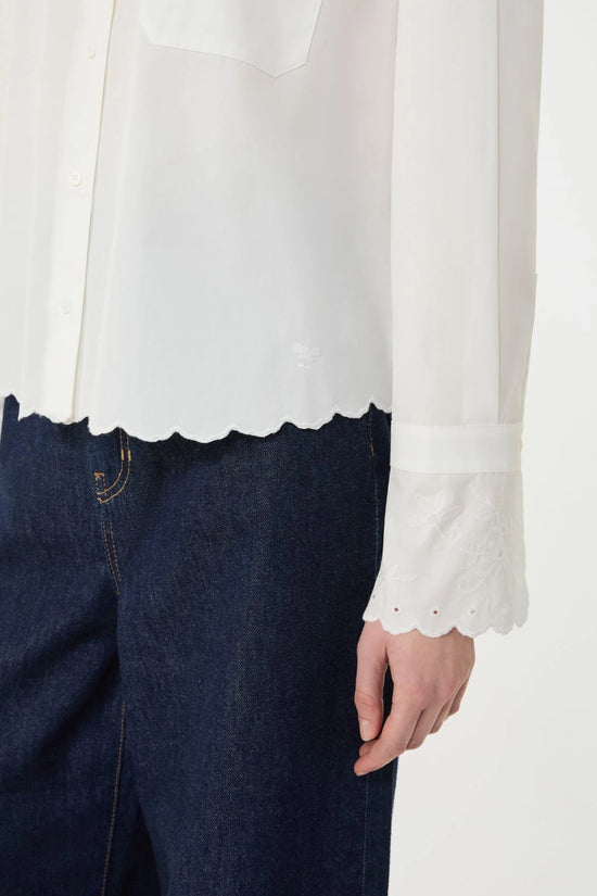 Max Mara Weekend Ivory Classic Cotton Shirt with Embroidered Hem WKDNEUTRO