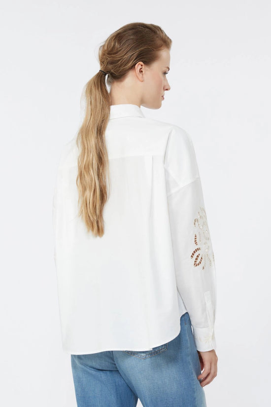Max Mara Weekend White Cotton Blouse with Lace and Embroideries