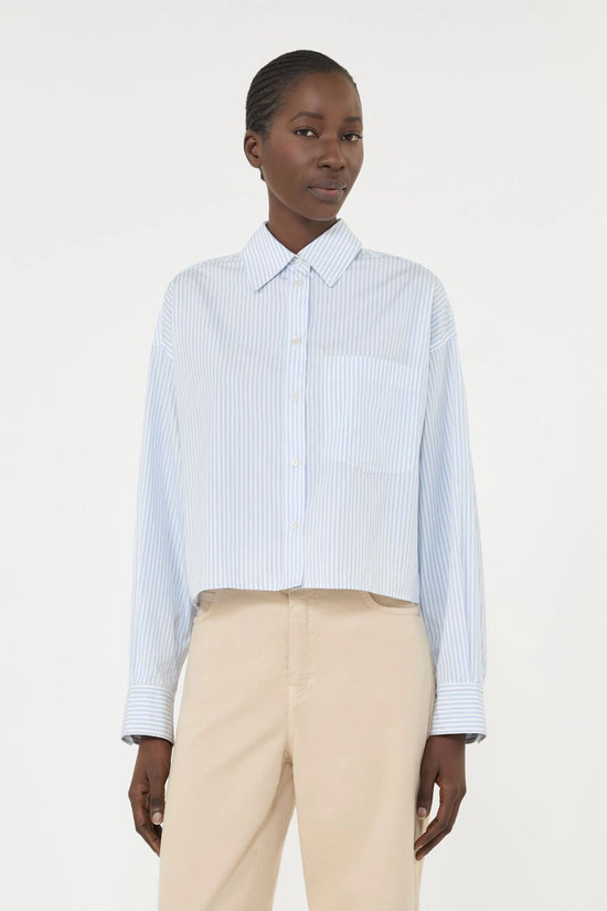 Max Mara Weekend Light Blue Stripe Cropped Poplin Shirt WKDEDEN