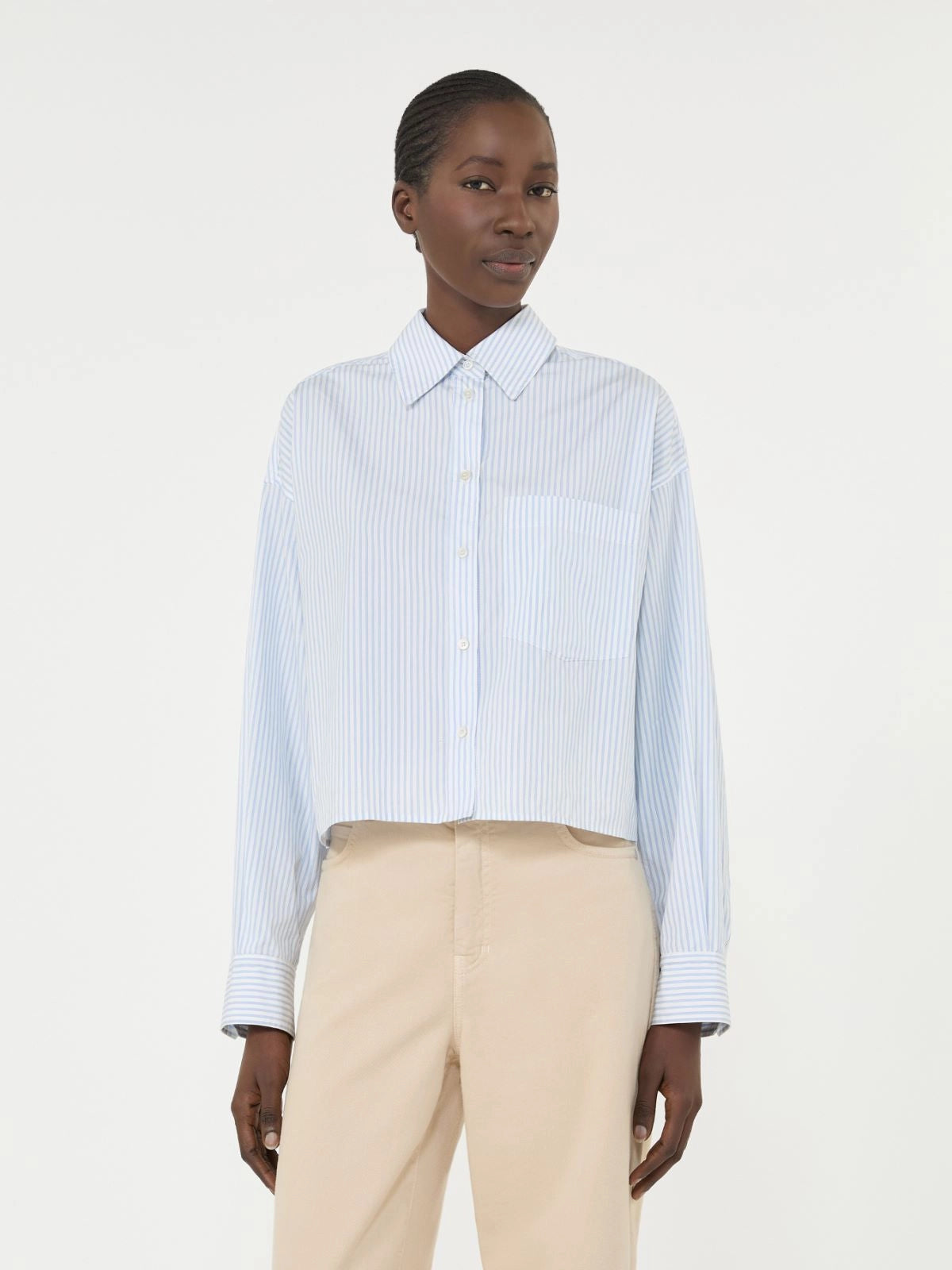 Max Mara Weekend Light Blue Stripe Cropped Poplin Shirt WKDEDEN