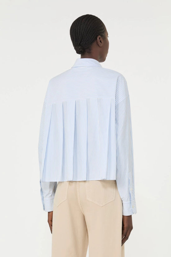 Max Mara Weekend Light Blue Stripe Cropped Poplin Shirt WKDEDEN
