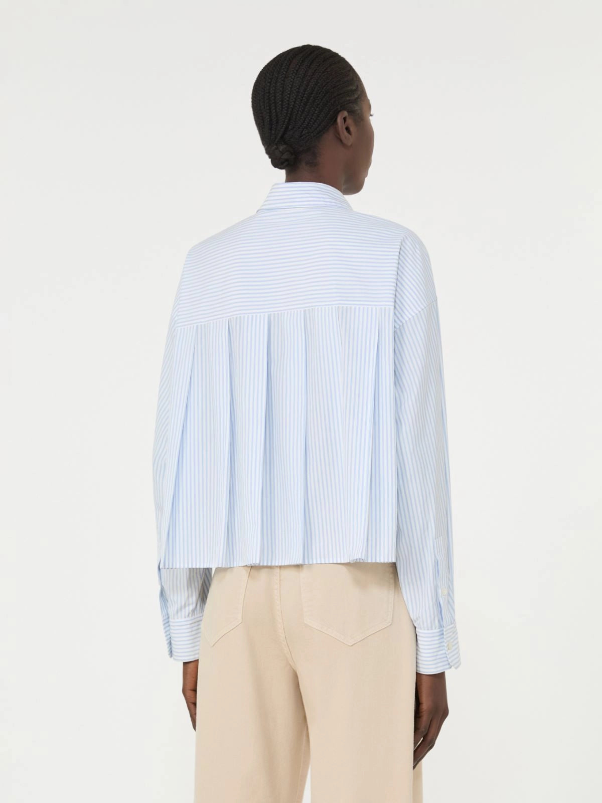 Max Mara Weekend Light Blue Stripe Cropped Poplin Shirt WKDEDEN