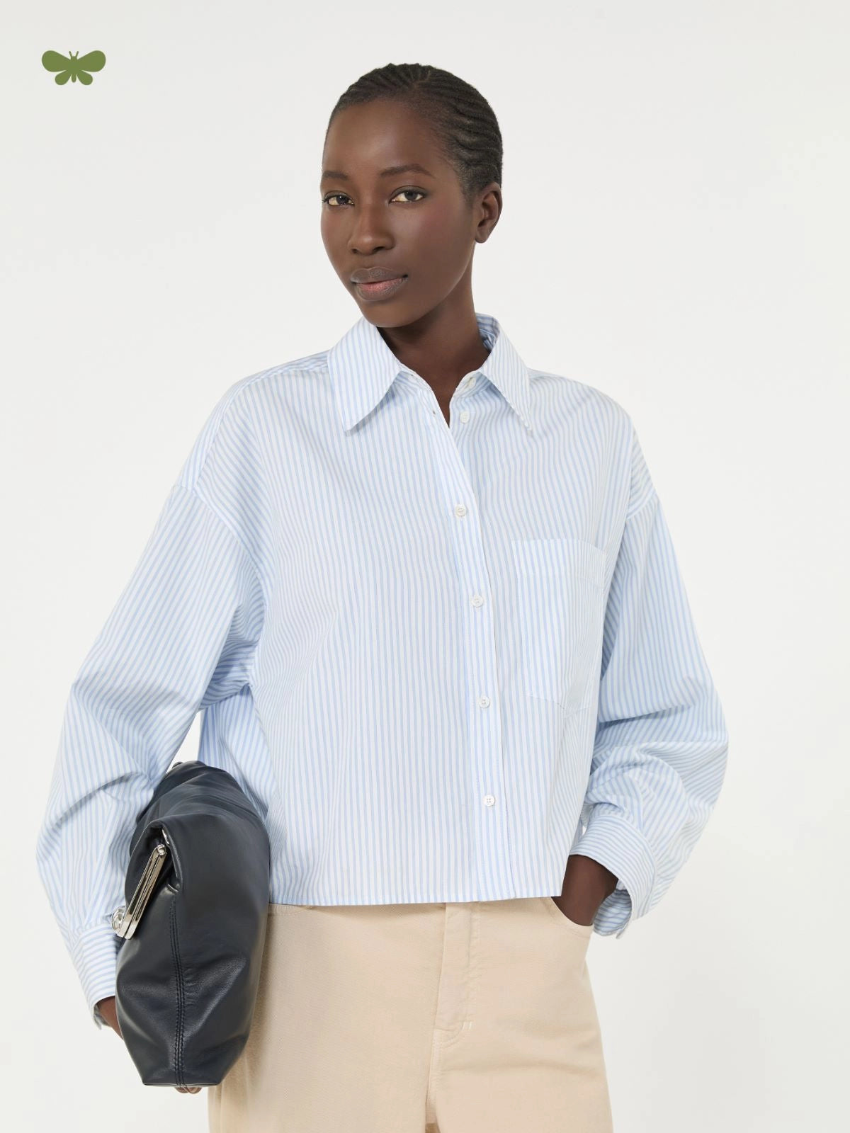 Max Mara Weekend Light Blue Stripe Cropped Poplin Shirt WKDEDEN