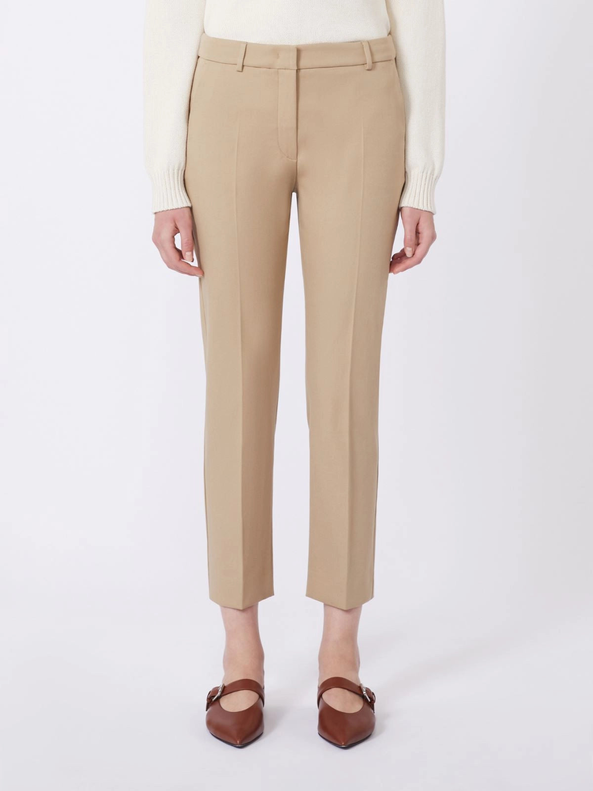 Max Mara Weekend Camel Stretch Cotton Ankle Length Trousers WKDVITE