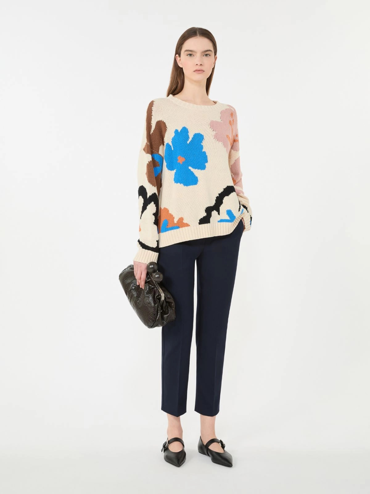 Max Mara Weekend Navy Stretch Cotton Straight Leg Ankle Length Trousers WKDVITE