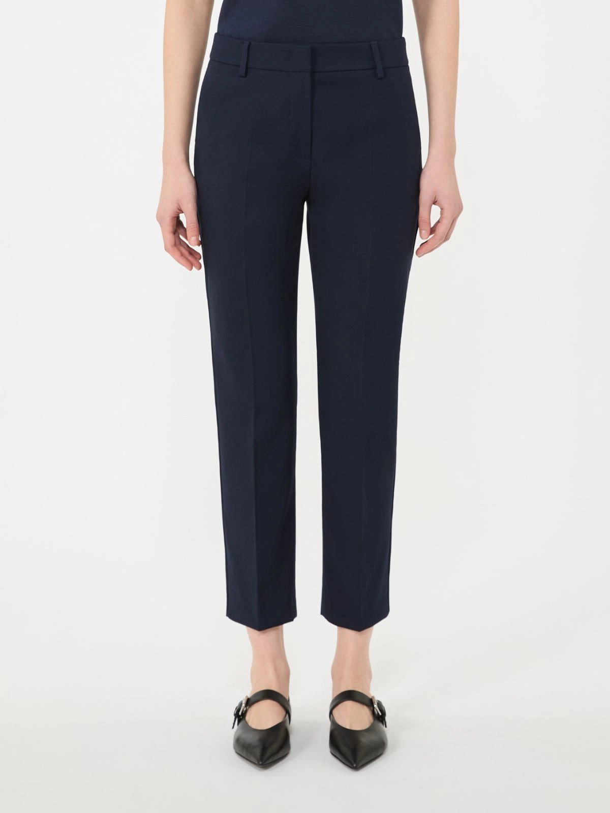 Max Mara Weekend Navy Stretch Cotton Straight Leg Ankle Length Trousers WKDVITE