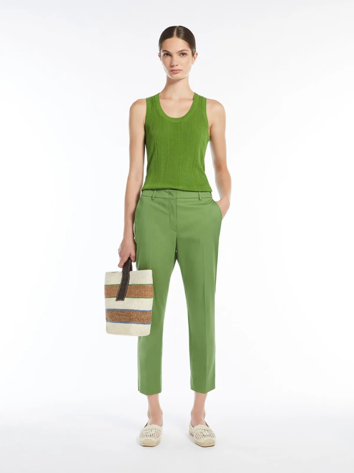 Max Mara Weekend green stretch gaberdine trousers Cecco