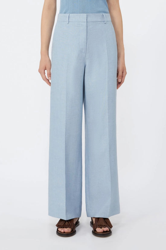 Max Mara Weekend Light Blue Wide Leg Linen Canvas Trousers
