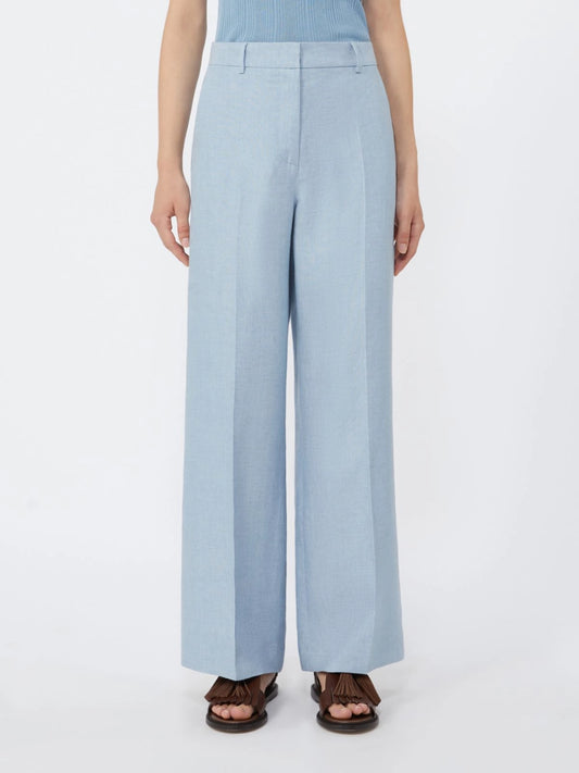 Max Mara Weekend Light Blue Wide Leg Linen Canvas Trousers WKDMALIZIA