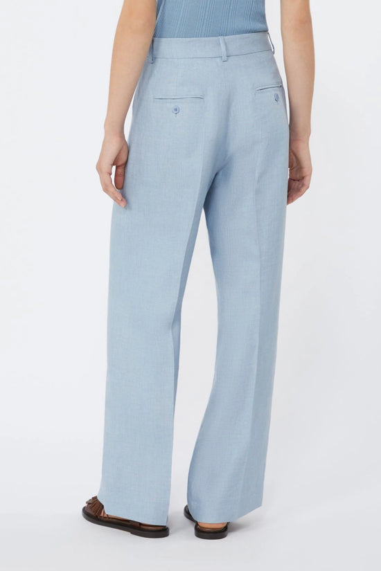 Max Mara Weekend Light Blue Wide Leg Linen Canvas Trousers