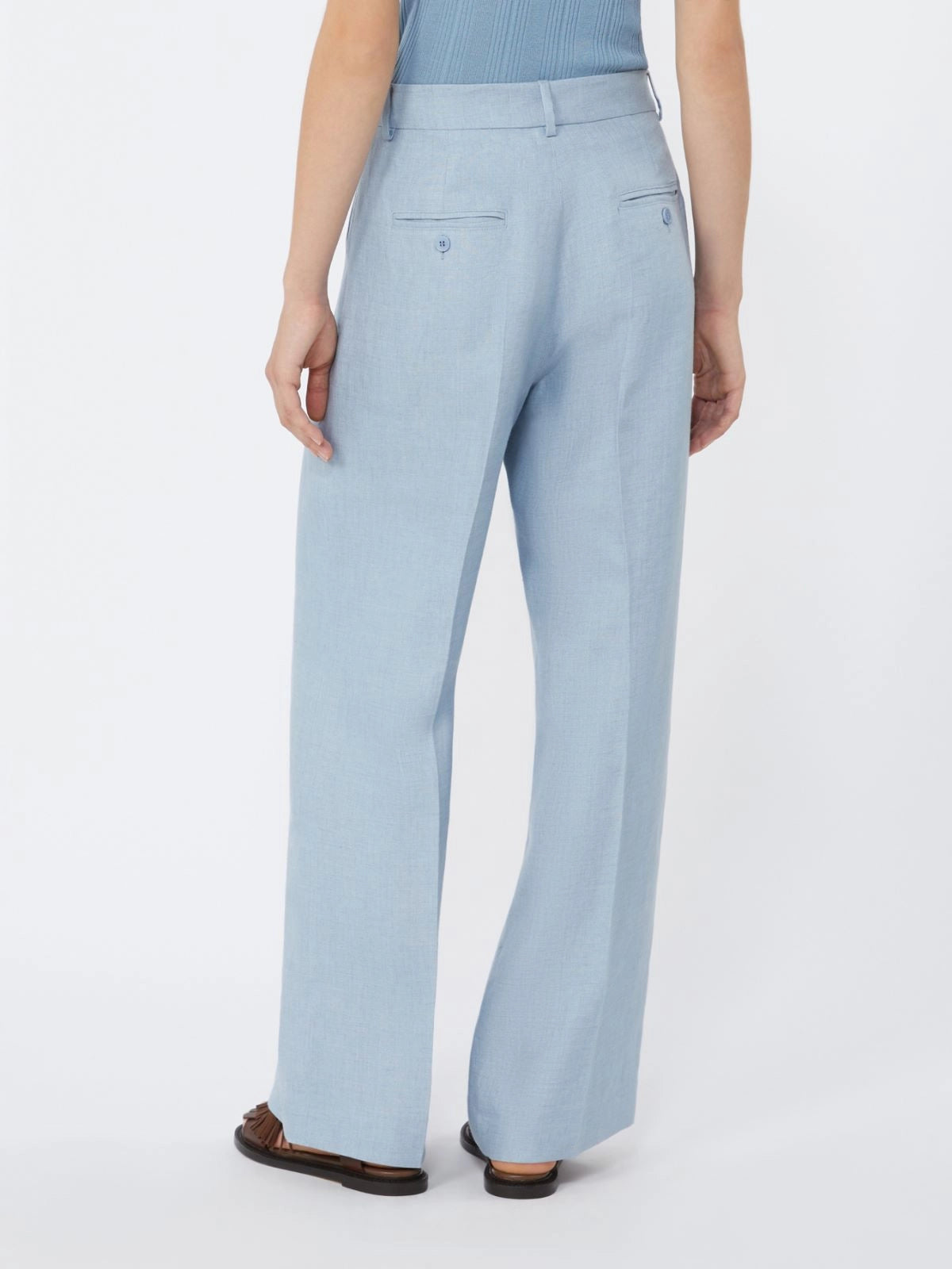 Max Mara Weekend Light Blue Wide Leg Linen Canvas Trousers