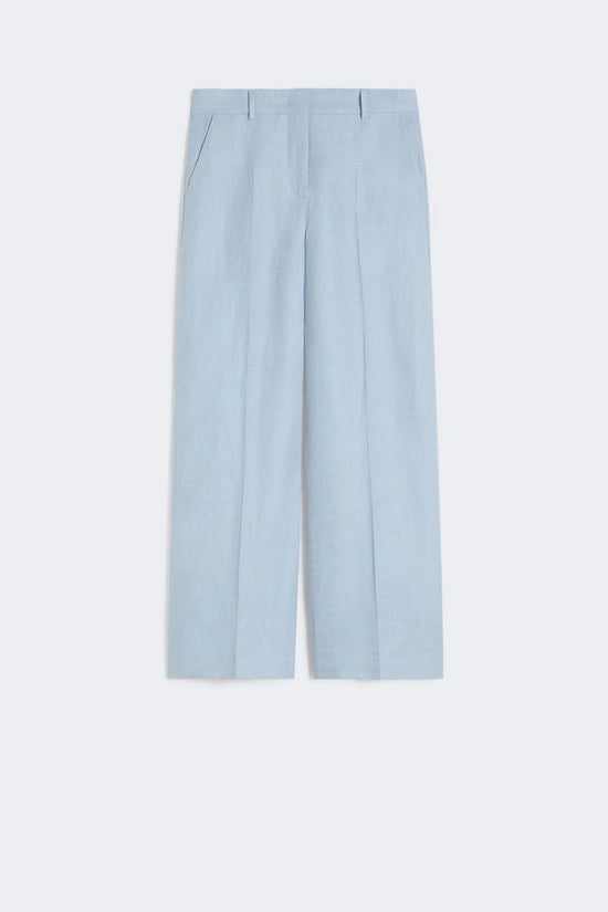 Max Mara Weekend Light Blue Wide Leg Linen Canvas Trousers