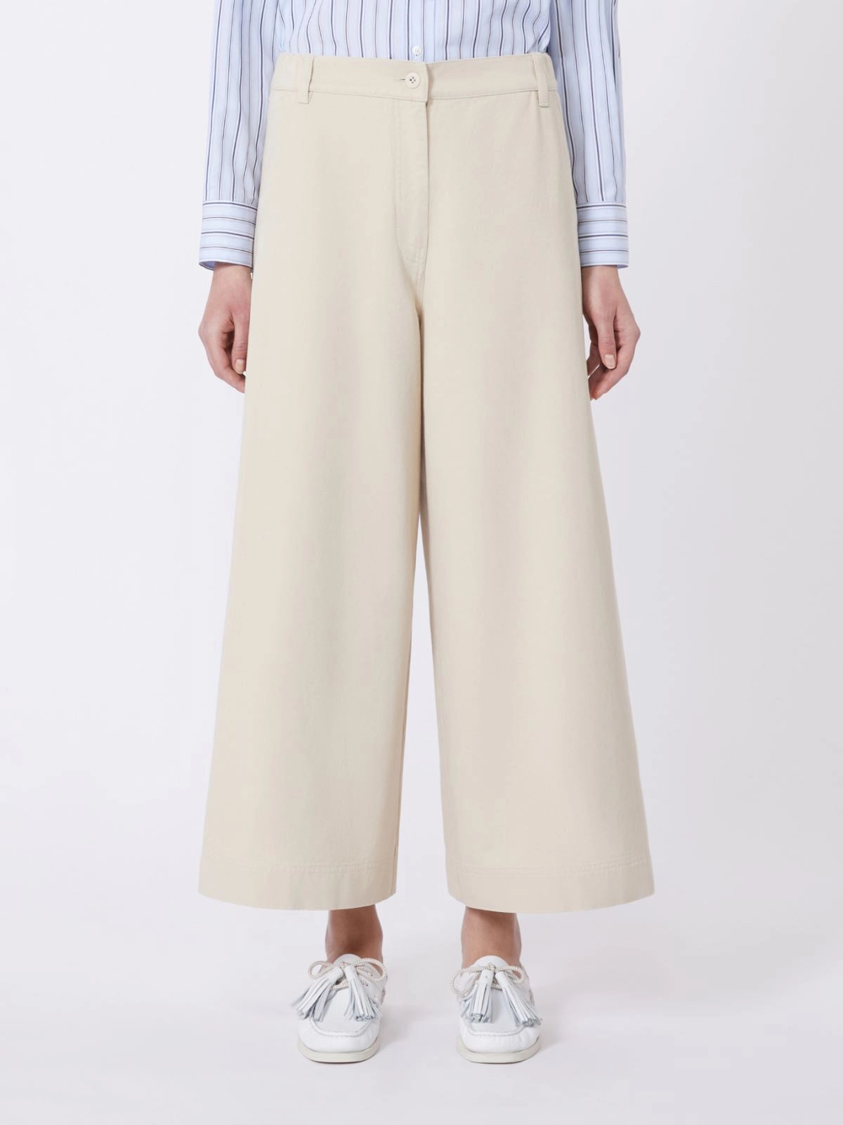Max Mara Weekend Sand Cotton Drill Crop Wide Leg Trousers WKDARIETE