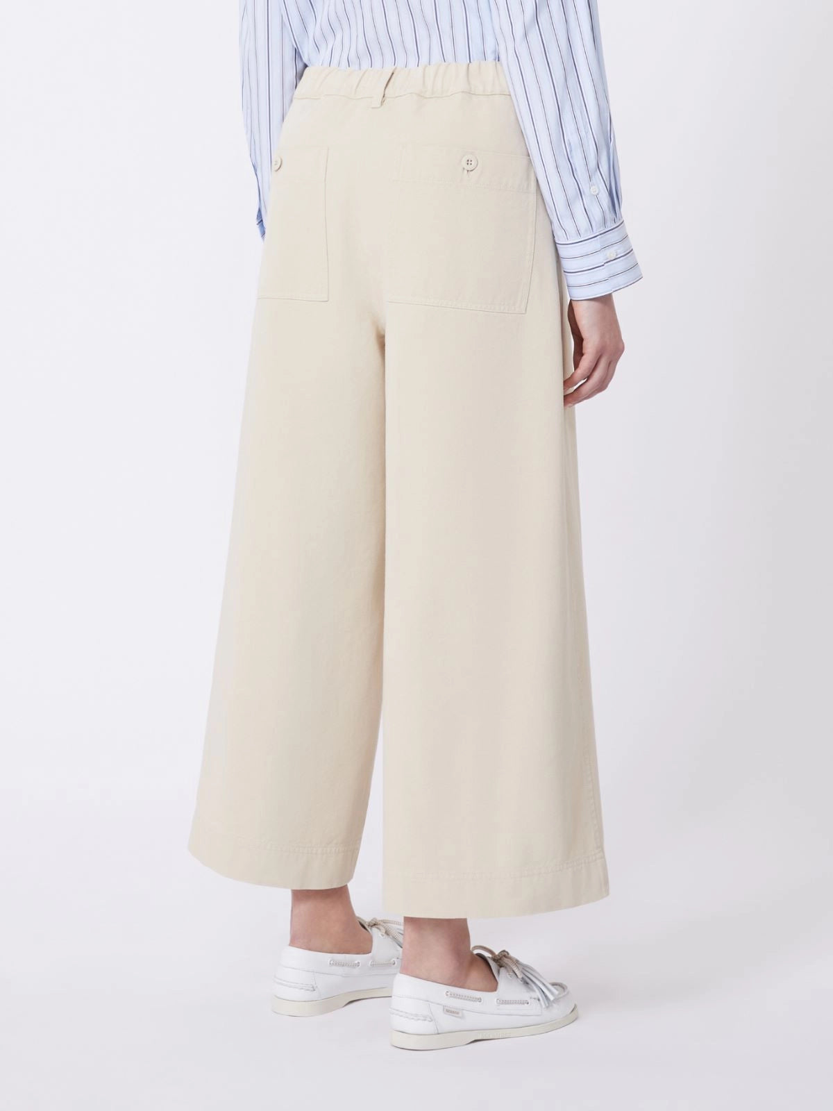 Max Mara Weekend Sand Cotton Drill Crop Wide Leg Trousers WKDARIETE