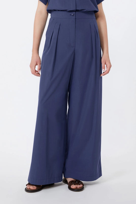 Max Mara Weekend Navy Wide-Leg Cotton Poplin Trousers