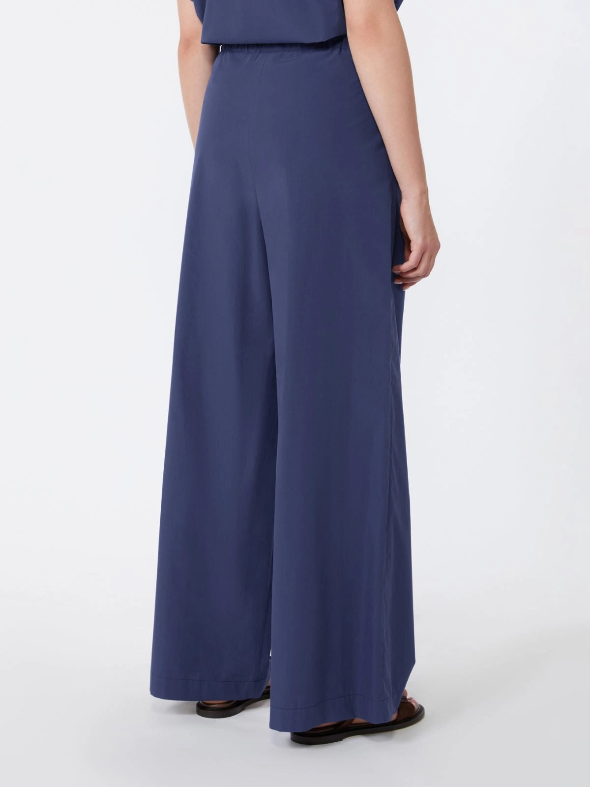 Max Mara Weekend Navy Wide-Leg Cotton Poplin Trousers