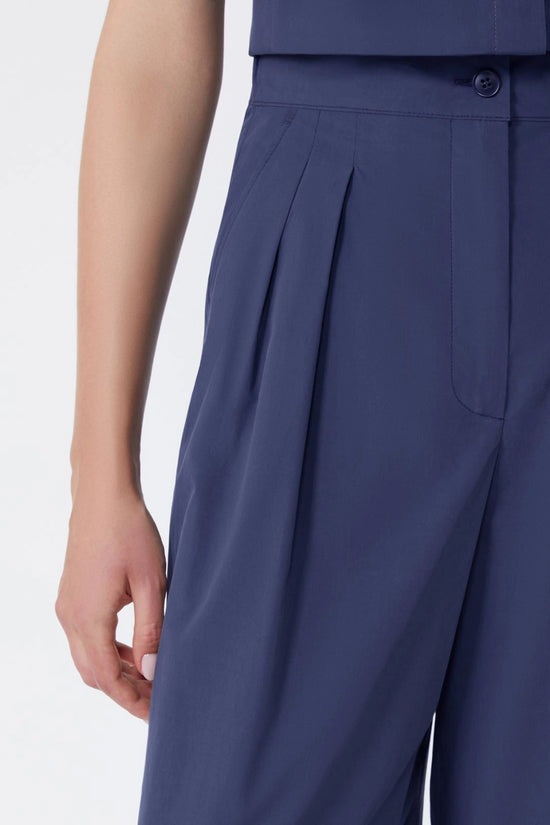 Max Mara Weekend Navy Wide-Leg Cotton Poplin Trousers