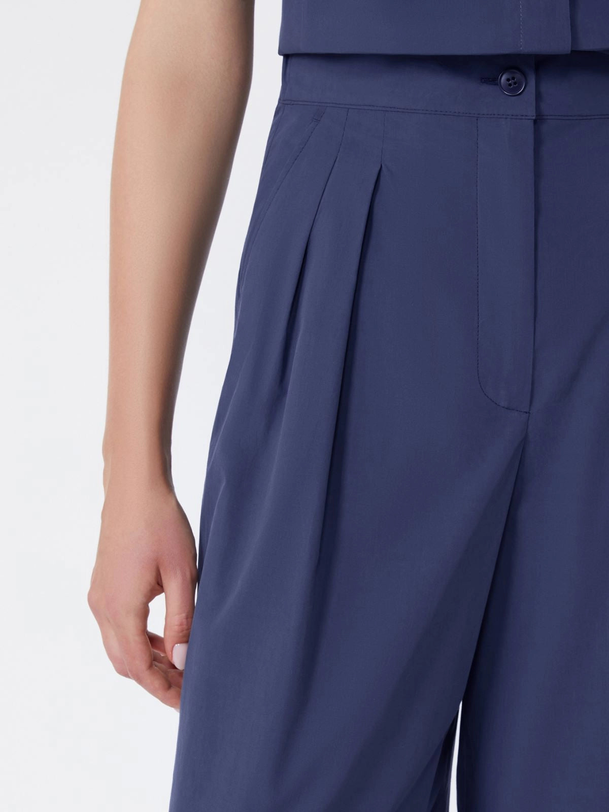 Max Mara Weekend Navy Wide-Leg Cotton Poplin Trousers