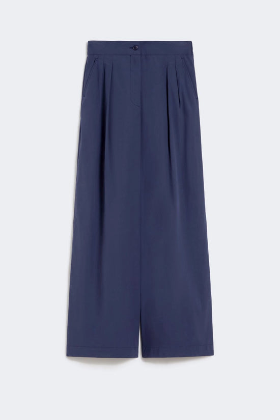 Max Mara Weekend Navy Wide-Leg Cotton Poplin Trousers