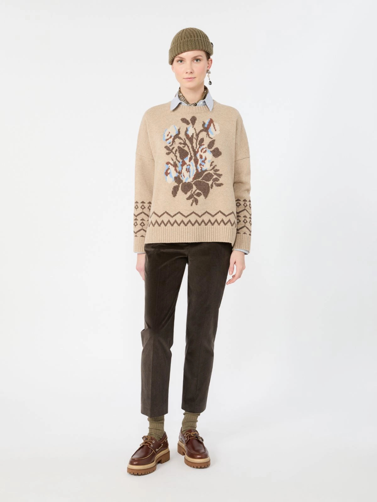Max Mara Weekend Dark Brown Needlecord Cropped Trousers