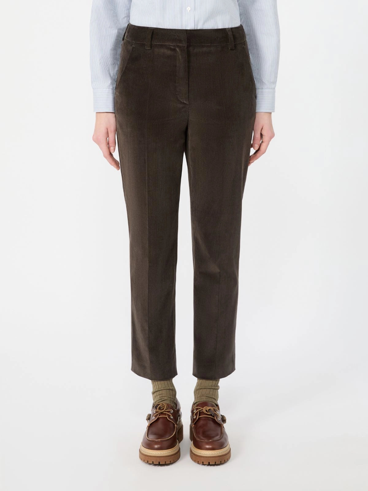Max Mara Weekend Dark Brown Needlecord Cropped Trousers