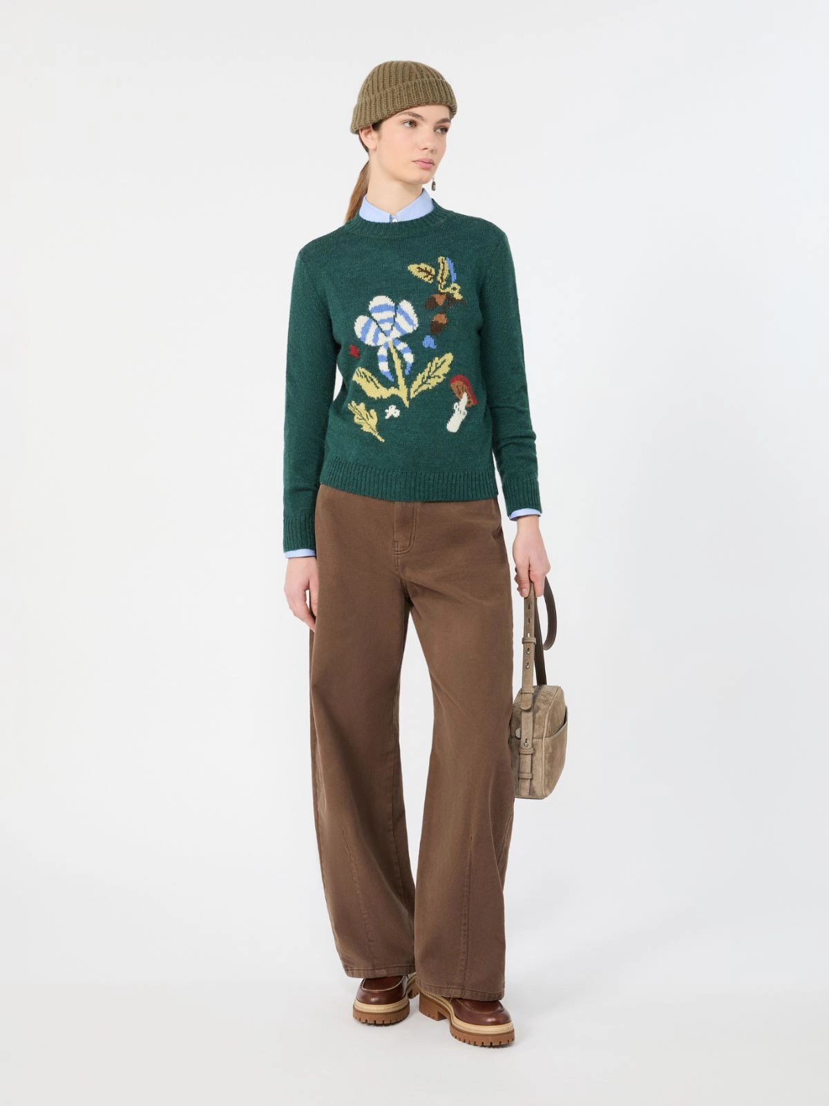 Max Mara Weekend Brown Barrel-Leg Cotton Drill Trousers
