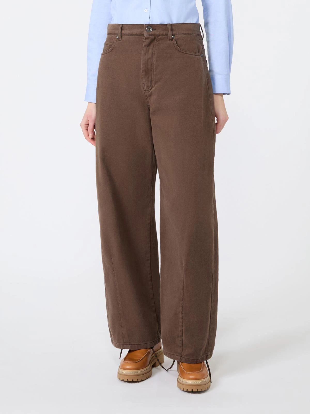 Max Mara Weekend Brown Barrel-Leg Cotton Drill Trousers