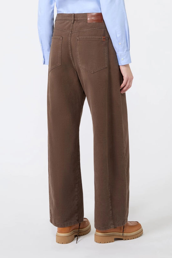 Max Mara Weekend Brown Barrel-Leg Cotton Drill Trousers