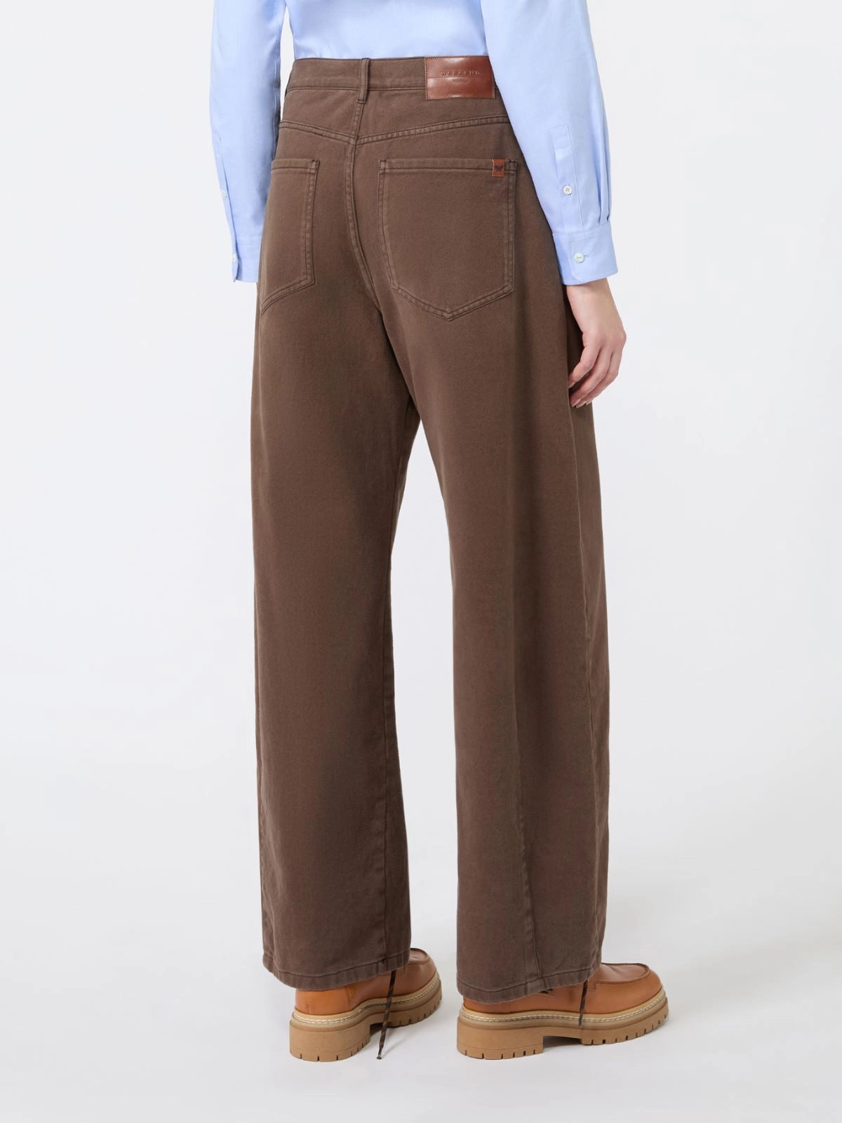 Max Mara Weekend Brown Barrel-Leg Cotton Drill Trousers