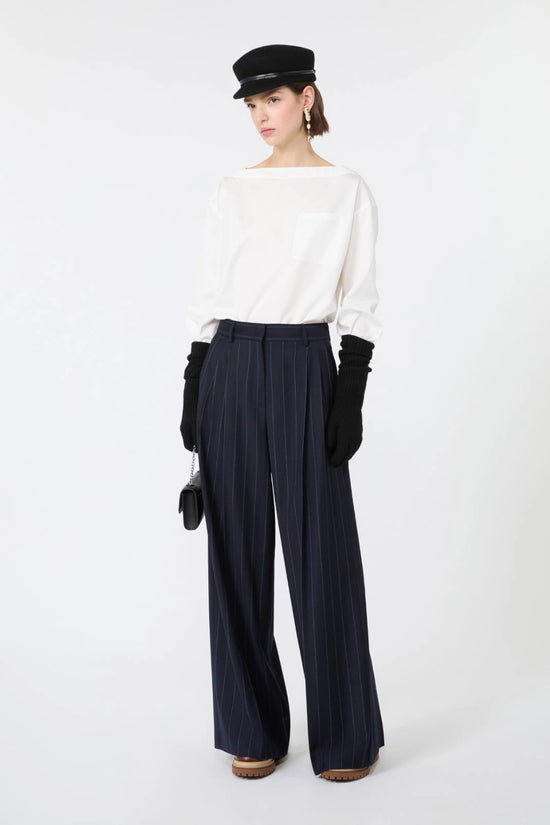 Max Mara Weekend Navy Wool Pinstriped Flannel Trousers