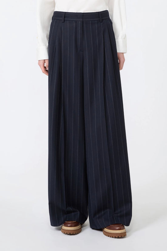 Max Mara Weekend Navy Wool Pinstriped Flannel Trousers