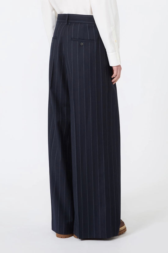 Max Mara Weekend Navy Wool Pinstriped Flannel Trousers